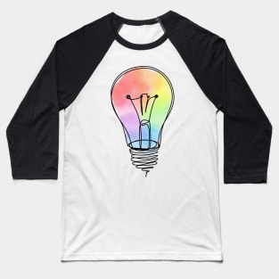 Rainbow Lightbulb watercolor gradient line drawing Baseball T-Shirt